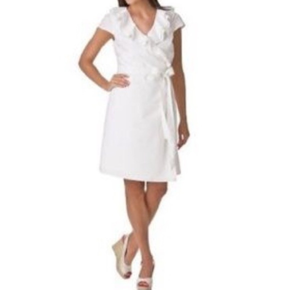 Calypso St. Barth for Target Womens SZ S White Linen Ruffle Wrap Dress Romantic - Picture 3 of 14